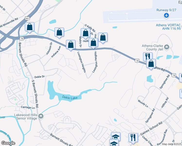map of restaurants, bars, coffee shops, grocery stores, and more near 140 Pamela Drive in Athens
