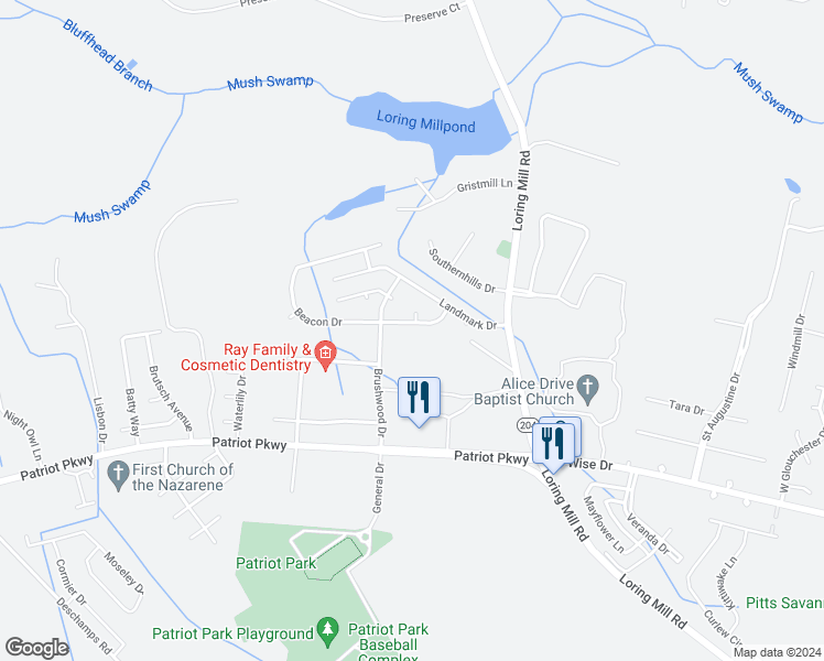 map of restaurants, bars, coffee shops, grocery stores, and more near 3452 Beacon Drive in Sumter