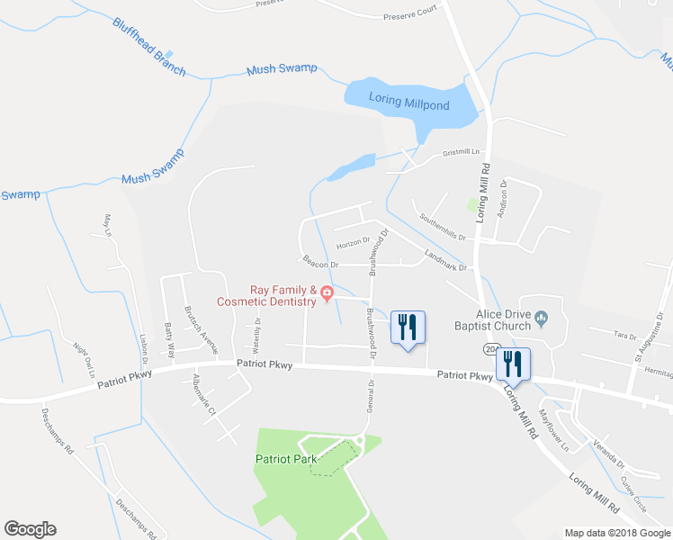 map of restaurants, bars, coffee shops, grocery stores, and more near 3542 Beacon Drive in Sumter