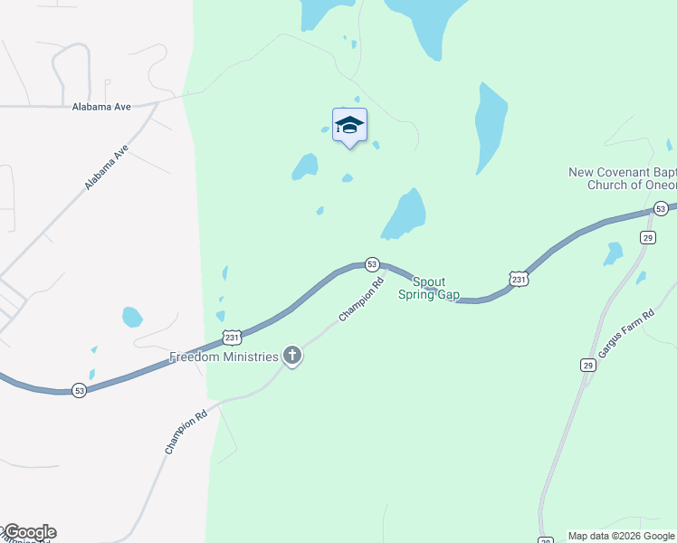 map of restaurants, bars, coffee shops, grocery stores, and more near 52740 Alabama 53 in Oneonta