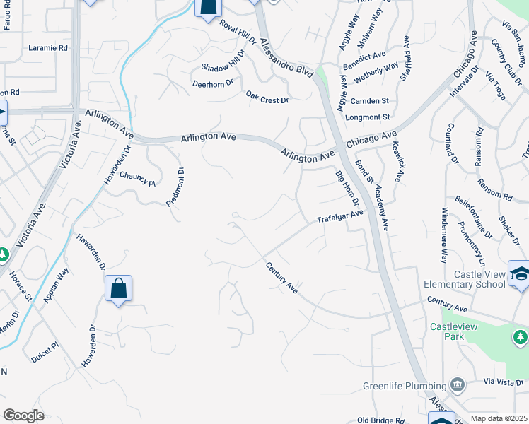 map of restaurants, bars, coffee shops, grocery stores, and more near 2223 El Capitan Drive in Riverside