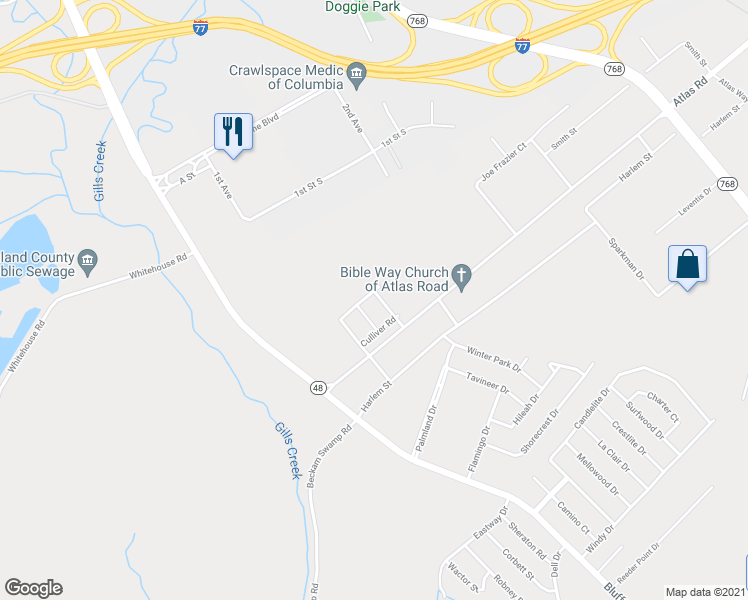 map of restaurants, bars, coffee shops, grocery stores, and more near 1034 Congaree Pointe Drive in Columbia