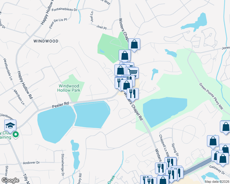map of restaurants, bars, coffee shops, grocery stores, and more near 4885 Glaze Drive in Atlanta