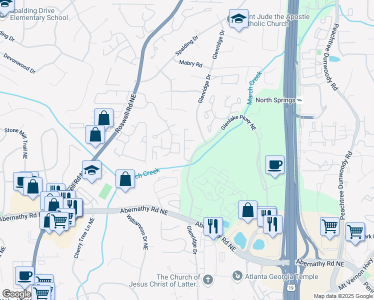 map of restaurants, bars, coffee shops, grocery stores, and more near 7001 Roswell Road in Sandy Springs