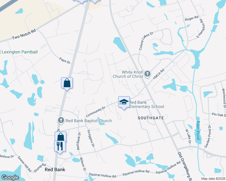 map of restaurants, bars, coffee shops, grocery stores, and more near 251 Community Drive in Lexington