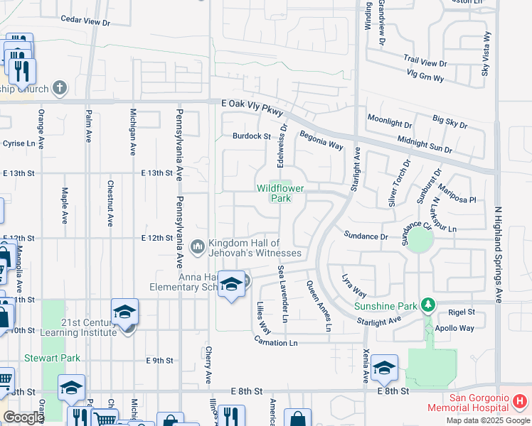 map of restaurants, bars, coffee shops, grocery stores, and more near 1372 Quince Street in Beaumont