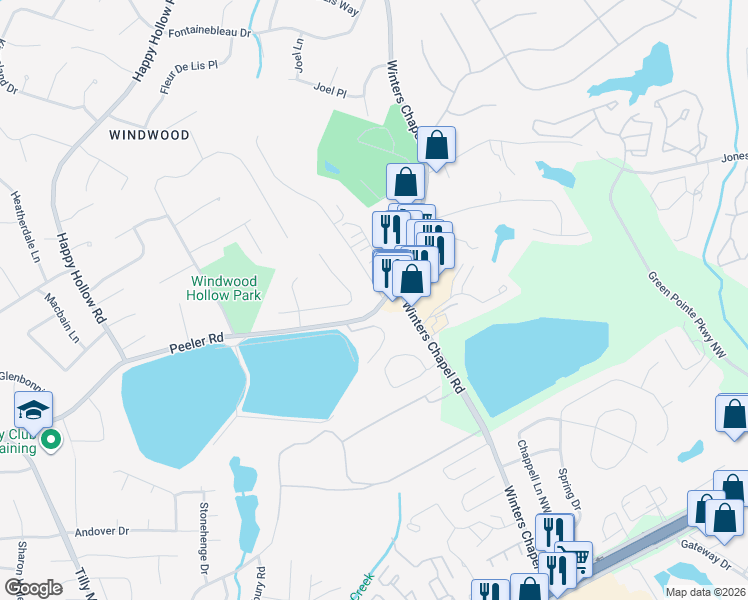 map of restaurants, bars, coffee shops, grocery stores, and more near 4885 Glaze Drive in Atlanta