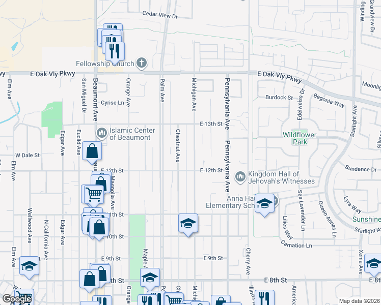 map of restaurants, bars, coffee shops, grocery stores, and more near 1247 Michigan Avenue in Beaumont