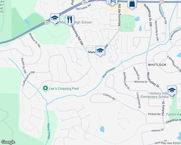 map of restaurants, bars, coffee shops, grocery stores, and more near 428 Lees Trace Southwest in Marietta