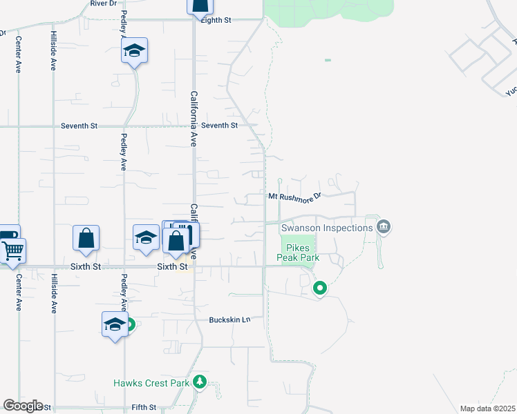 map of restaurants, bars, coffee shops, grocery stores, and more near 4110 Crestview Drive in Norco