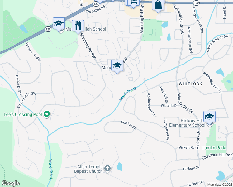 map of restaurants, bars, coffee shops, grocery stores, and more near 885 Park Creek Court Southwest in Marietta