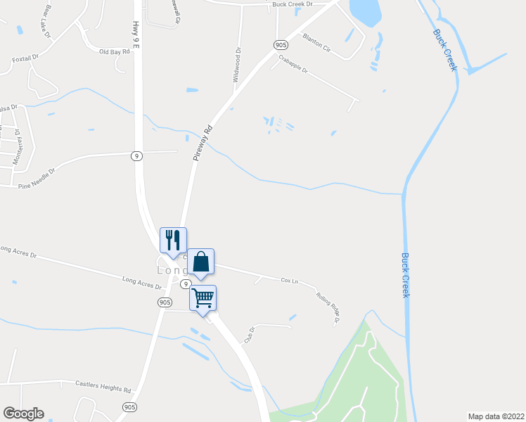 map of restaurants, bars, coffee shops, grocery stores, and more near 10942 South Carolina 905 in Longs