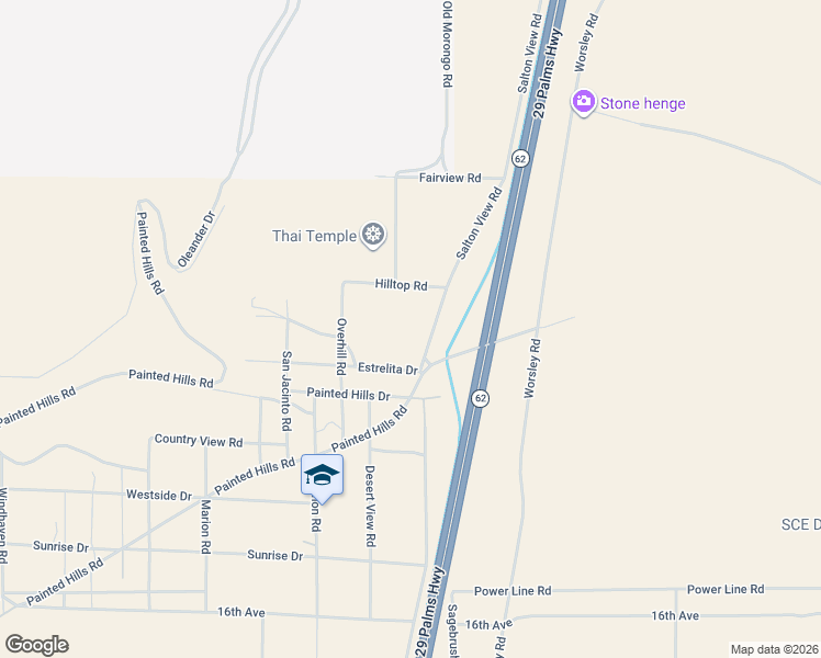 map of restaurants, bars, coffee shops, grocery stores, and more near 14701 Old Morongo Road in Whitewater