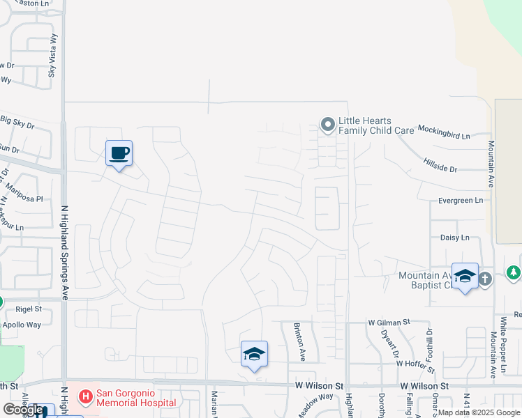 map of restaurants, bars, coffee shops, grocery stores, and more near 5290 Eureka Avenue in Banning