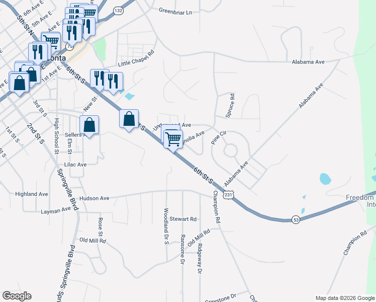 map of restaurants, bars, coffee shops, grocery stores, and more near 1 Crestwood Drive in Oneonta