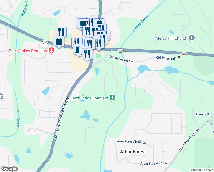 map of restaurants, bars, coffee shops, grocery stores, and more near 541 Lombard Street Southwest in Marietta
