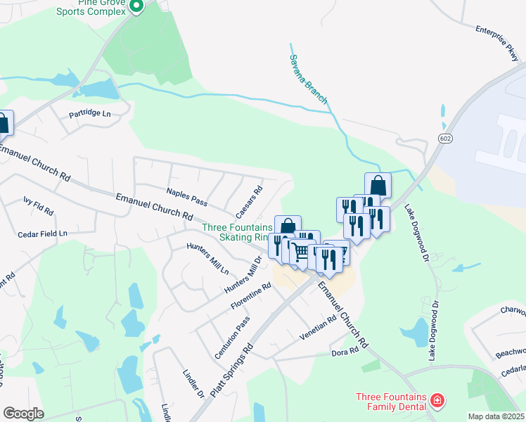 map of restaurants, bars, coffee shops, grocery stores, and more near 130 Villa Court in West Columbia