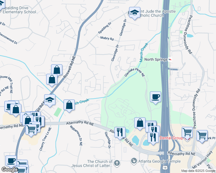 map of restaurants, bars, coffee shops, grocery stores, and more near 6812 Glenridge Drive in Atlanta