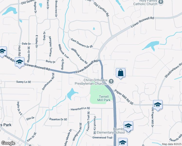 map of restaurants, bars, coffee shops, grocery stores, and more near 486 Milledge Gate Terrace Southeast in Marietta