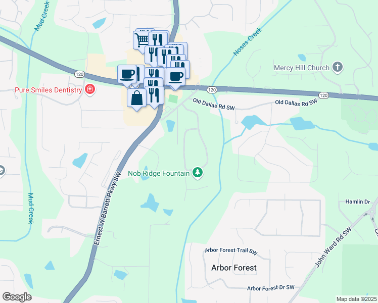 map of restaurants, bars, coffee shops, grocery stores, and more near 541 Lombard Street Southwest in Marietta