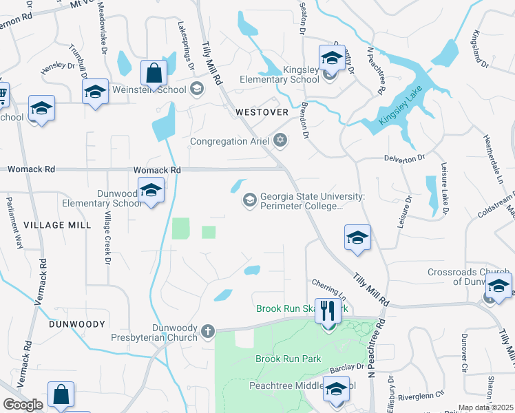map of restaurants, bars, coffee shops, grocery stores, and more near 2101 Womack Road in Dunwoody