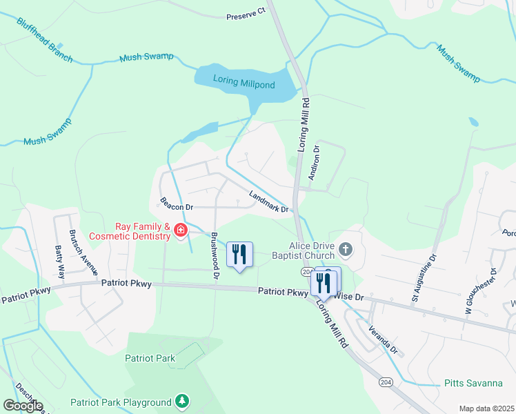 map of restaurants, bars, coffee shops, grocery stores, and more near 3410 Beacon Drive in Sumter