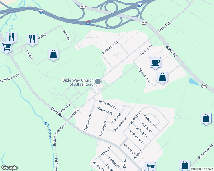 map of restaurants, bars, coffee shops, grocery stores, and more near 2513 Harlem Street in Columbia