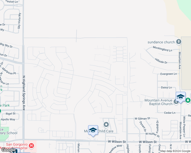 map of restaurants, bars, coffee shops, grocery stores, and more near 5290 Eureka Avenue in Banning
