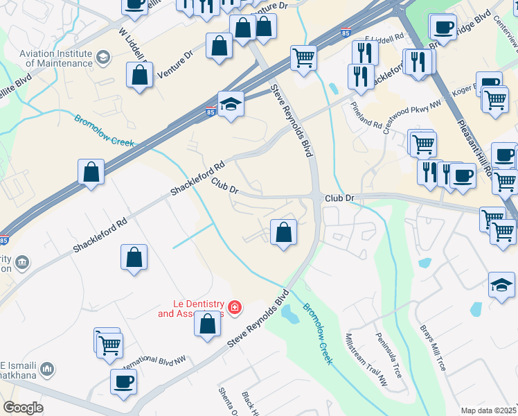 map of restaurants, bars, coffee shops, grocery stores, and more near Stillwater Drive in Gwinnett County