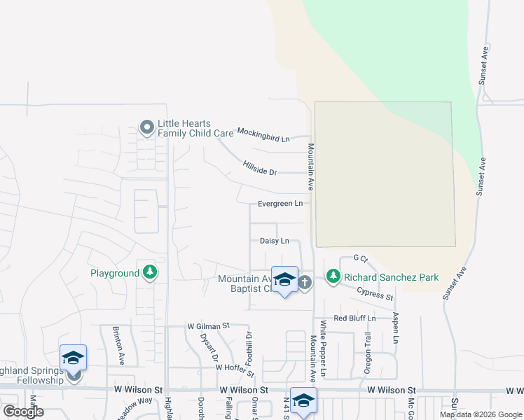 map of restaurants, bars, coffee shops, grocery stores, and more near 4278 Evergreen Lane in Banning