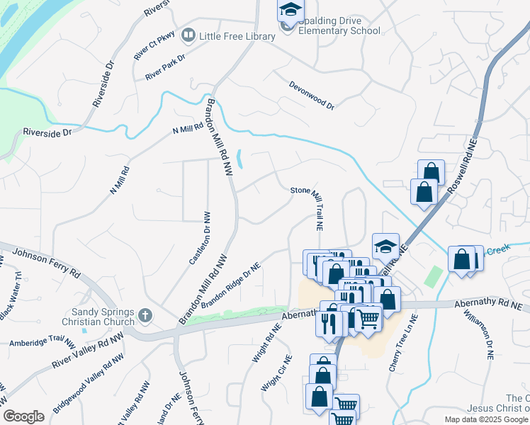 map of restaurants, bars, coffee shops, grocery stores, and more near 960 Lost Forest Drive Northwest in Atlanta