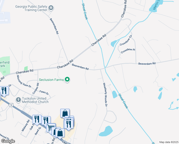 map of restaurants, bars, coffee shops, grocery stores, and more near 105 Pine Creek Way in Winterville