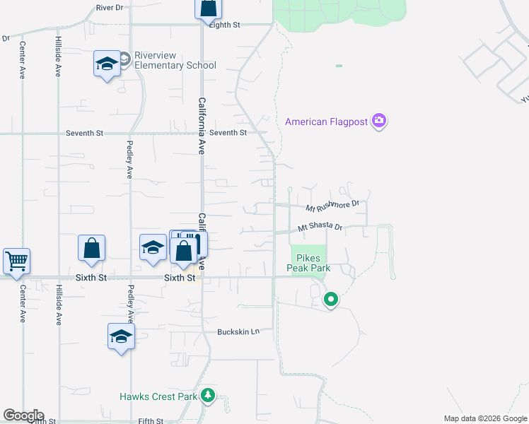 map of restaurants, bars, coffee shops, grocery stores, and more near 4160 Crestview Drive in Norco
