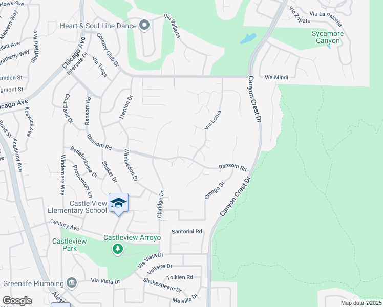 map of restaurants, bars, coffee shops, grocery stores, and more near 5995 Vía Loma in Riverside