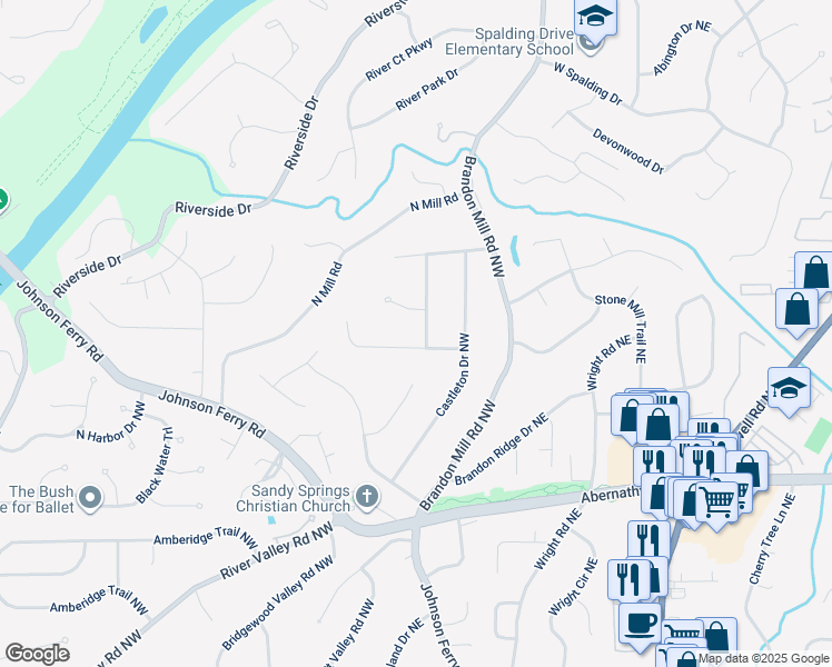 map of restaurants, bars, coffee shops, grocery stores, and more near 100 Finchley Court Northwest in Atlanta