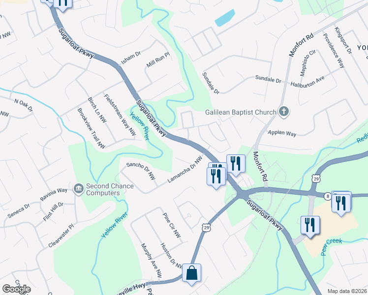 map of restaurants, bars, coffee shops, grocery stores, and more near 4270 Sugarloaf Parkway in Lawrenceville