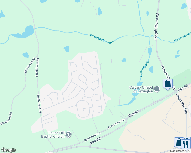 map of restaurants, bars, coffee shops, grocery stores, and more near 105 Spring Frost Drive in Lexington
