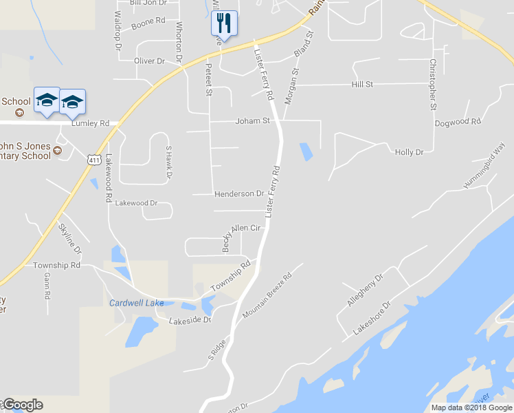 map of restaurants, bars, coffee shops, grocery stores, and more near 140 Mary Rebecca Drive in Rainbow City