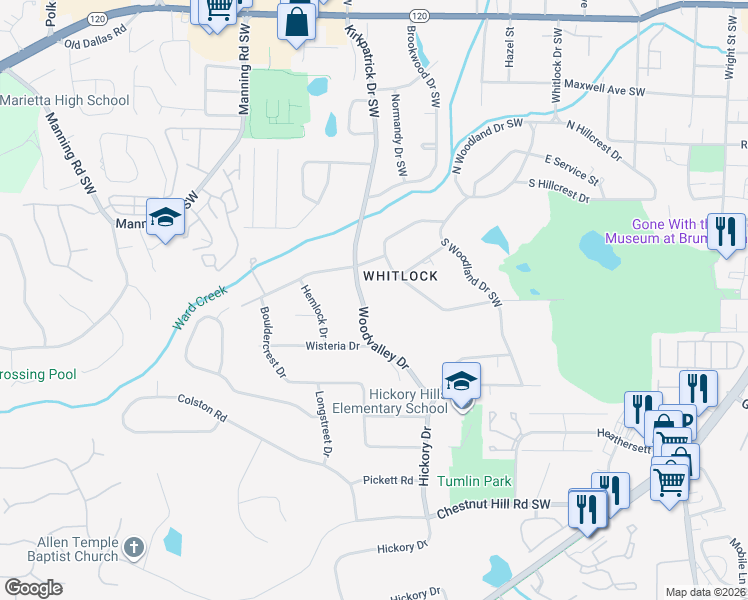 map of restaurants, bars, coffee shops, grocery stores, and more near in Marietta