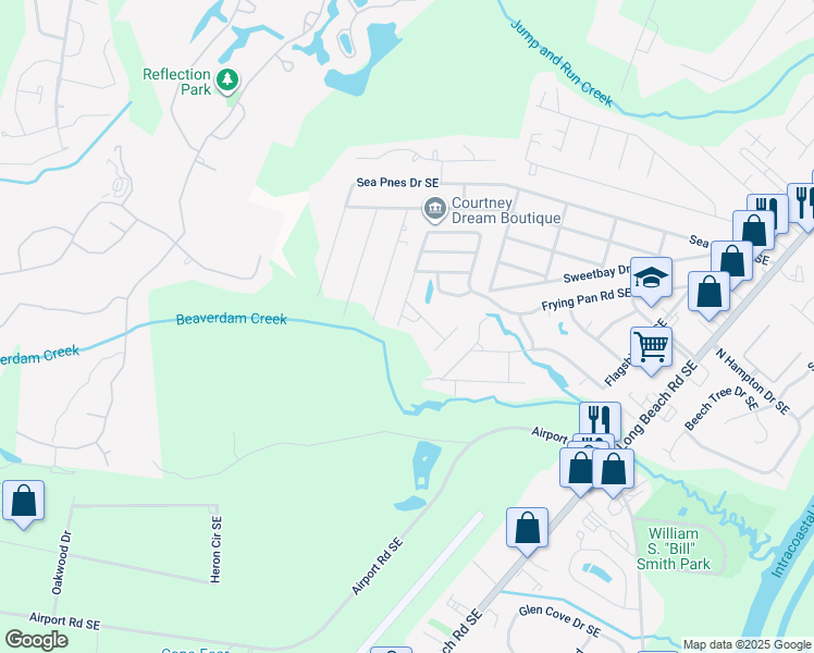 map of restaurants, bars, coffee shops, grocery stores, and more near 4428 South Wax Myrtle Drive in Southport