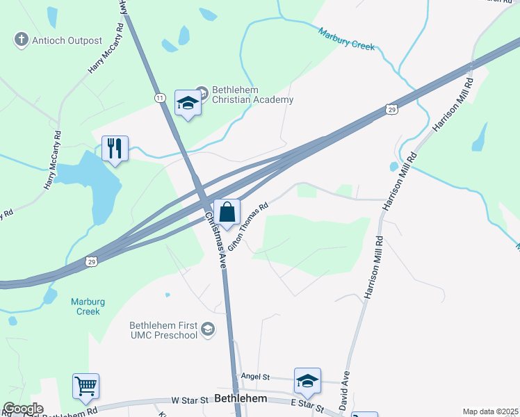 map of restaurants, bars, coffee shops, grocery stores, and more near 74 Gifton Thomas Road in Bethlehem