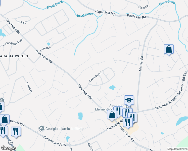 map of restaurants, bars, coffee shops, grocery stores, and more near 210 Canterbury Lane in Lawrenceville