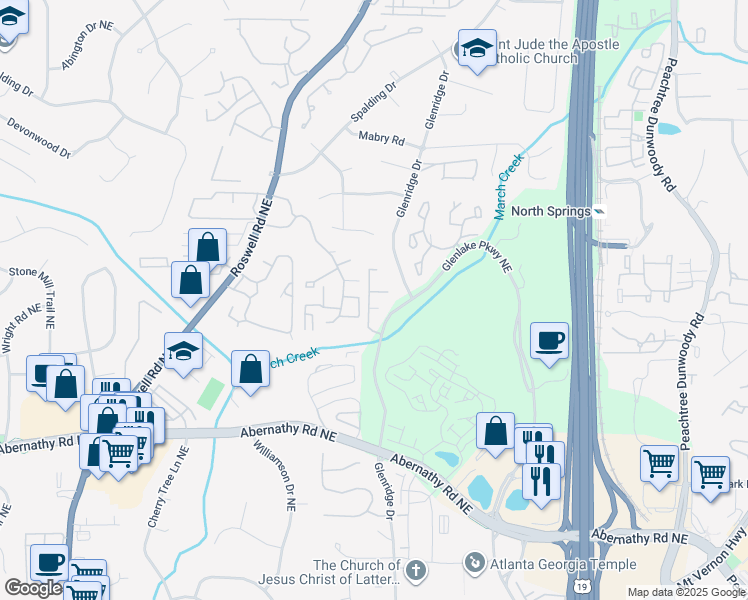 map of restaurants, bars, coffee shops, grocery stores, and more near 7001 Roswell Road in Sandy Springs