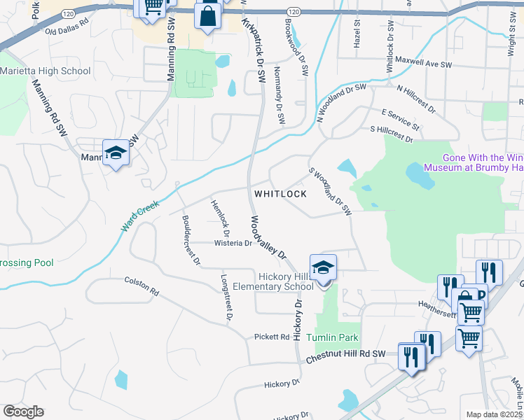 map of restaurants, bars, coffee shops, grocery stores, and more near in Marietta