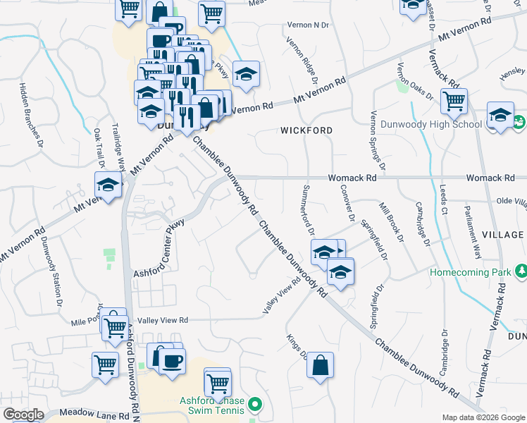 map of restaurants, bars, coffee shops, grocery stores, and more near 5249 Chamblee Dunwoody Road in Dunwoody