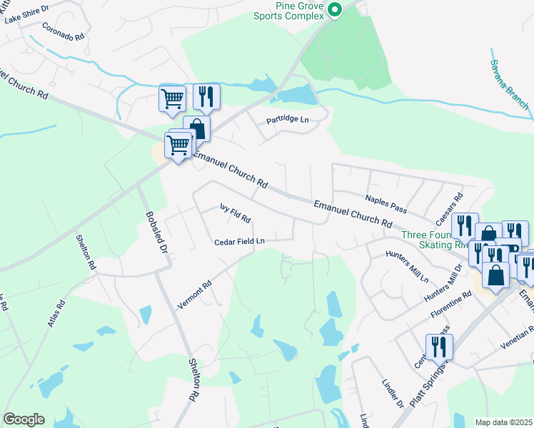 map of restaurants, bars, coffee shops, grocery stores, and more near 313 Cedar Field Lane in West Columbia