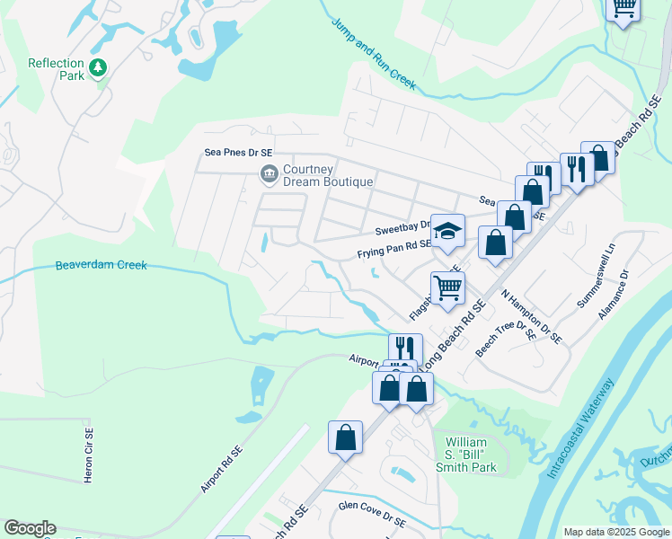 map of restaurants, bars, coffee shops, grocery stores, and more near 4332 Frying Pan Road Southeast in Southport