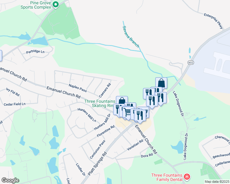 map of restaurants, bars, coffee shops, grocery stores, and more near 130 Villa Court in West Columbia