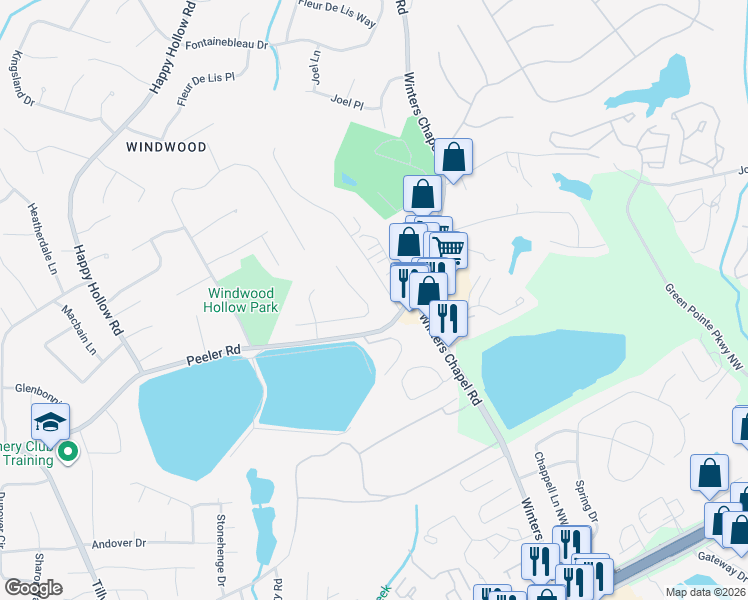 map of restaurants, bars, coffee shops, grocery stores, and more near 3015 Four Oaks Drive in Doraville