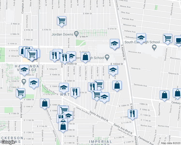 map of restaurants, bars, coffee shops, grocery stores, and more near 10341 Croesus Avenue in Los Angeles